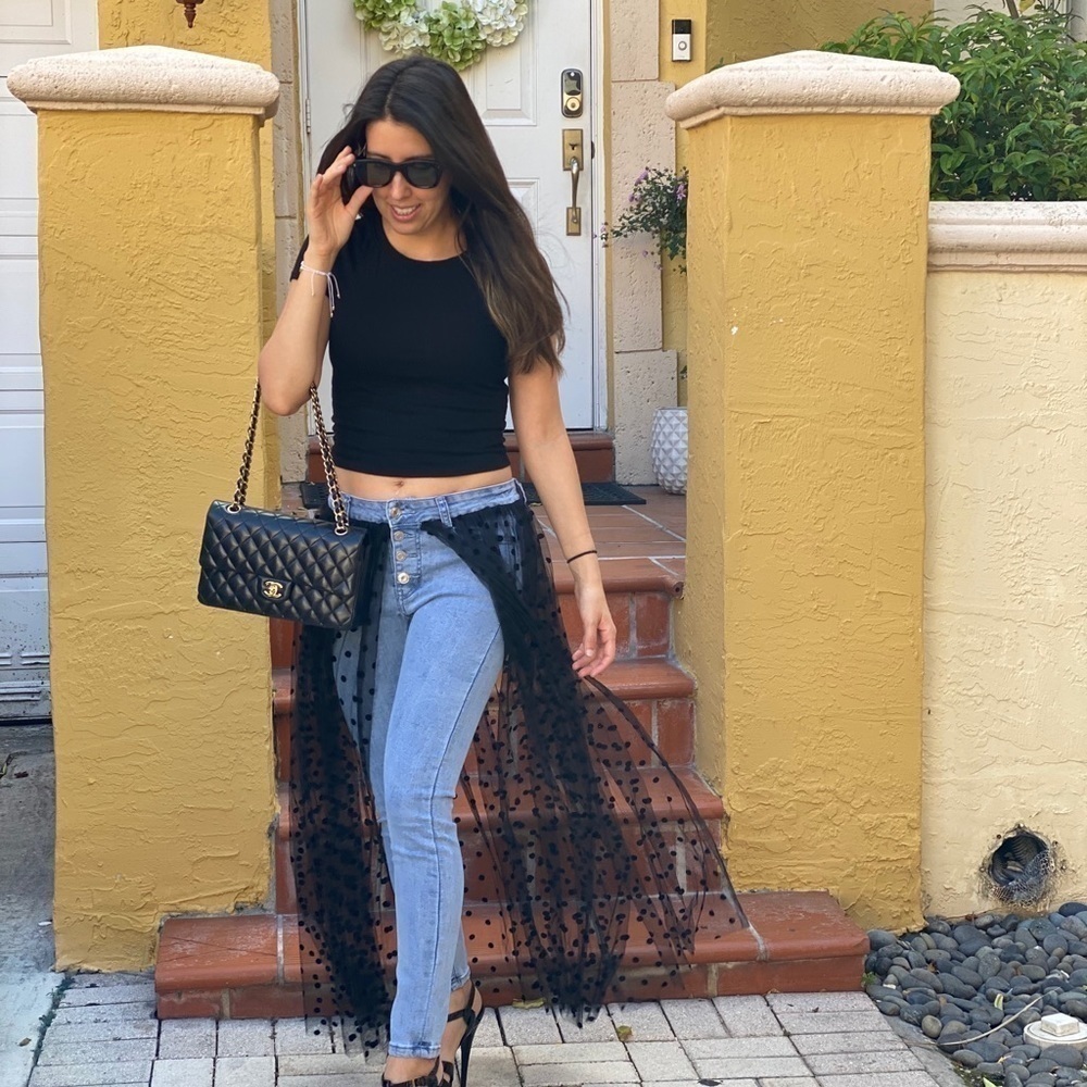 Swiss Dot Tulle Skirt Overlay Light Skinny Jeans